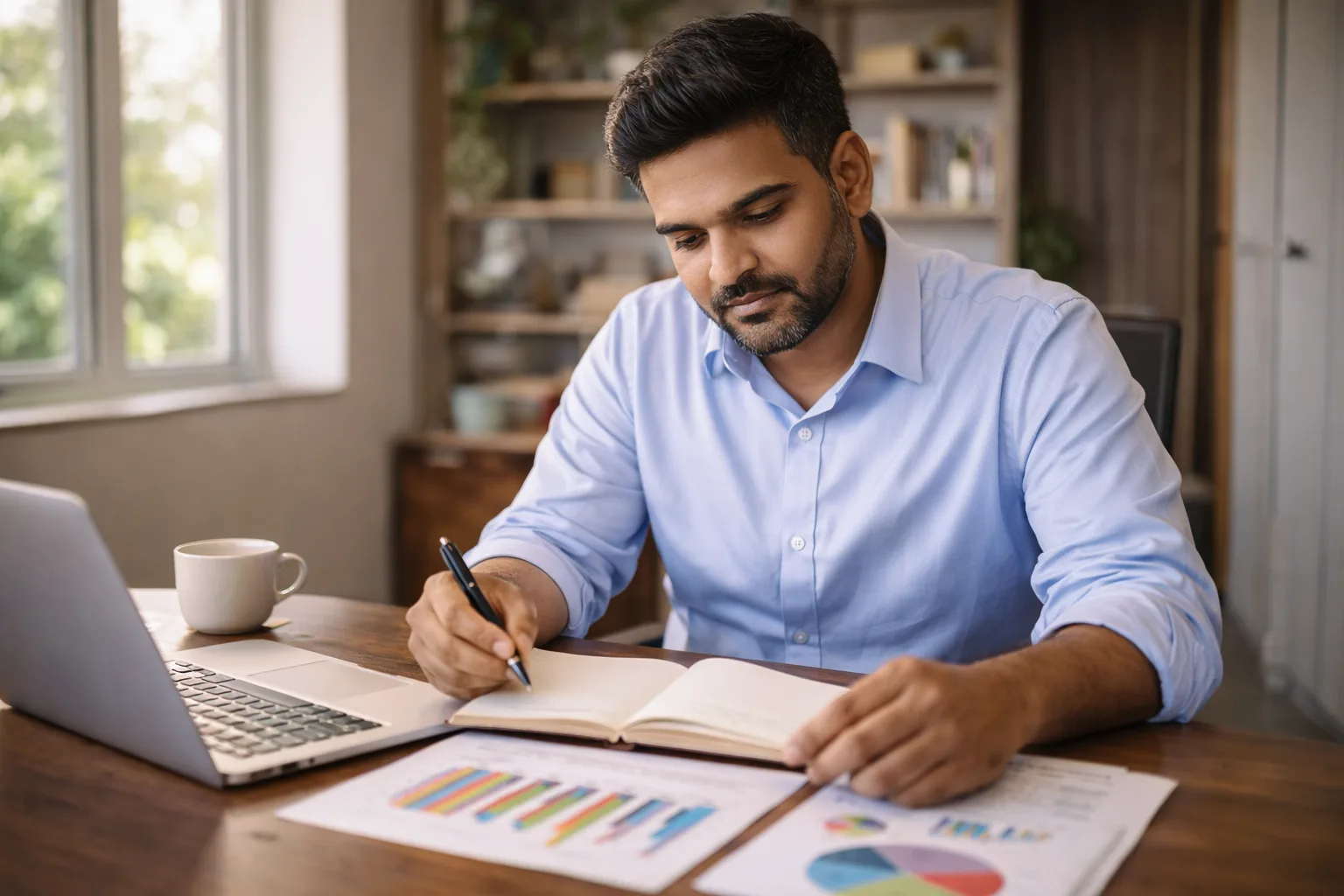 Business owner reviewing financial reports