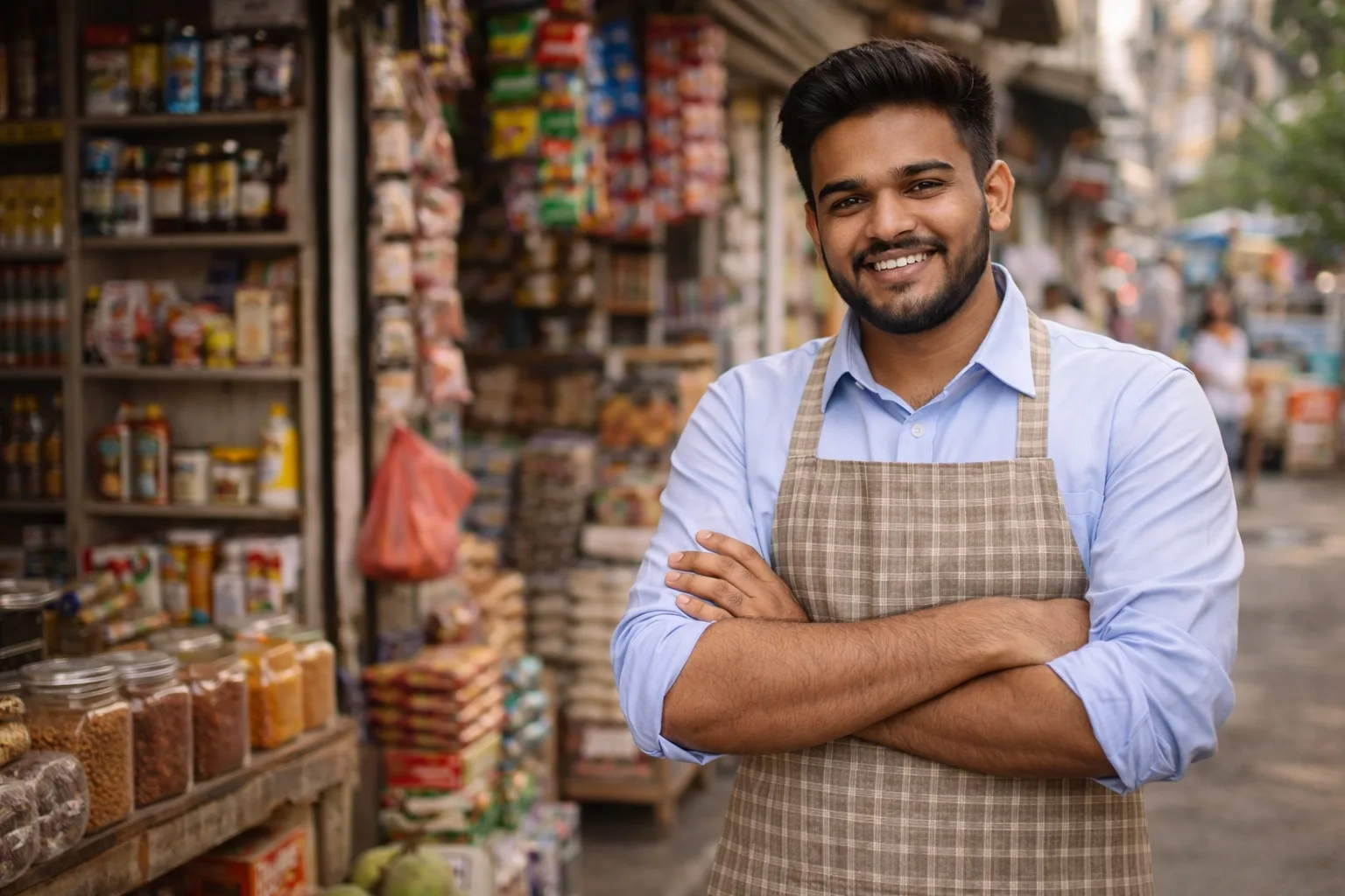 Happy Indian shopkeeper